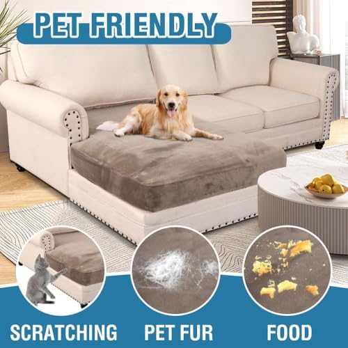 H.VERSAILTEX Velvet Stretch Individual Chaise Cover Sectional Couch Covers for L Shaped Sofa Both Left/Right Furniture Protector Seat Cushion Sofa Cover (1 Piece Chaise Cover, Taupe) - Image 3