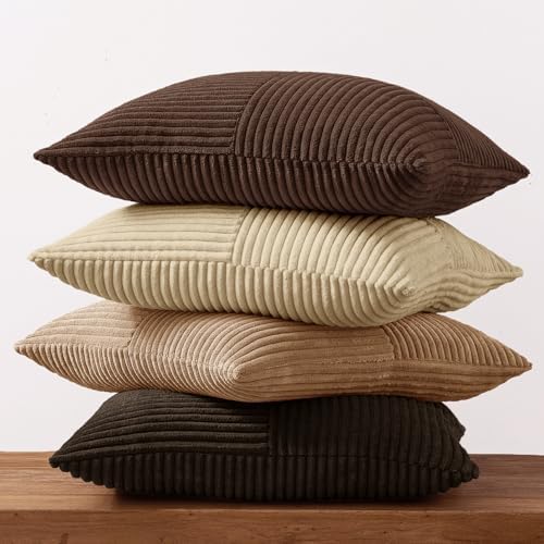 MIULEE Boho Decorative Throw Pillow Covers 20x20 Set of 4 Farmhouse Neutral Cushion Cases Gradient Corduroy Pillow Cases Modern Soft Corduroy Patchwork Home Decor for Couch Sofa Bedroom Dark Brown - Image 5