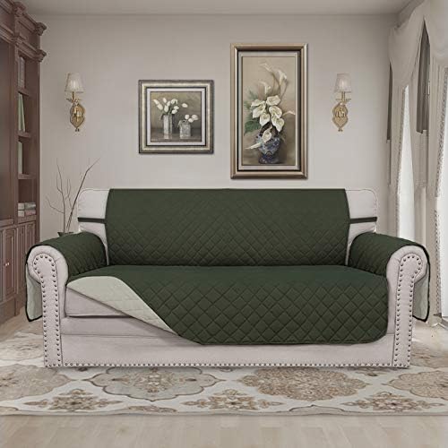 Easy-Going Reversible Couch Cover, 2 Cushion Sofa, Army Green/Beige - Image 2