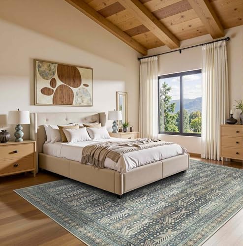 Rugxara 5x7 Blue Boho Area Rug for Living Bedroom Dining - Image 4