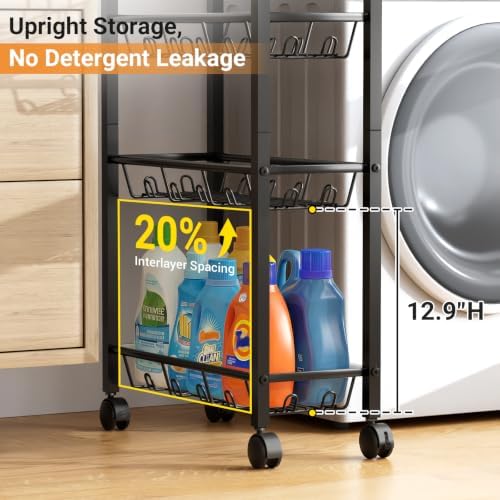 AOODA 4 Tier Laundry Room Cart with Top Detergent Holder, Pure Black - Image 4