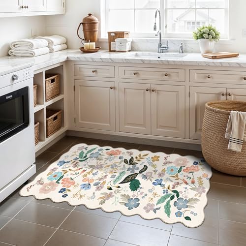 Washable 2x4 Entryway Area Rugs: Vintage Water Resistant Kitchen Rug Non-Slip Durable Doormat Ultra Soft Living Room Bedroom Carpet Indoor Low Pile Floor Mat for Bathroom Dining Room(2x4,Cream) - Image 3