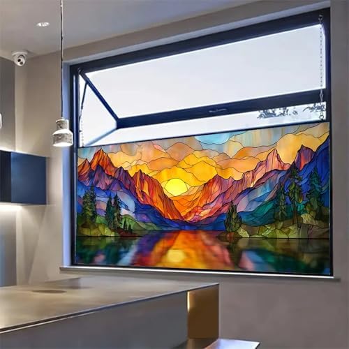 HOMETITUTE Mountain Sunset Stained Glass Window Cling 39.3x17.7 Inch PVC - Image 7