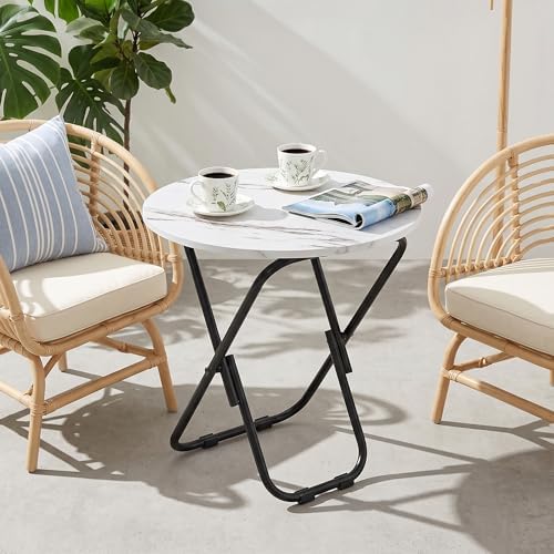 VECELO 17.7" Small Folding Table Set of 2,Round Patio Outdoor Side Table, Foldable Wooden Table with Weather Resistant Steel Frame, Patio Table for Camping Picnic Garden Small Space - Image 7