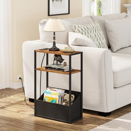 TUTOTAK Narrow Side Table with Charging Station, Slim End Table - Image 5