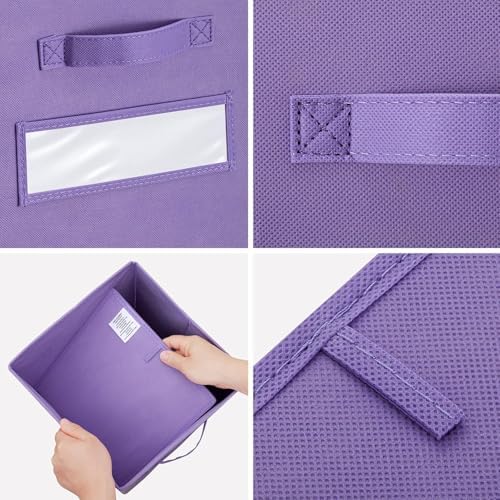Fabric storage cubes (Set of 8) 11 Inch Cube Storage Bin, Cube storage with 8 Labels Window Cards & a Pen, Foldable cube organizer bins,11x11 Storage bin, Cubby Organizer Boxes, Purple - Image 2