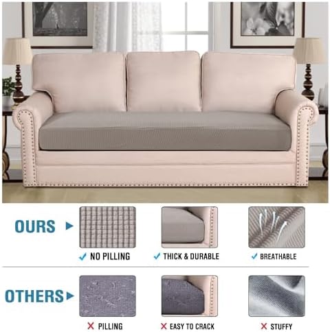 H.VERSAILTEX Super Stretch Individual Seat Cushion Covers Sofa Covers Couch Cushion Covers Slipcover Sets Thick Jacquard Textured Twill Fabric (1 Piece Sofa Cushion Cover, Taupe) - Image 2