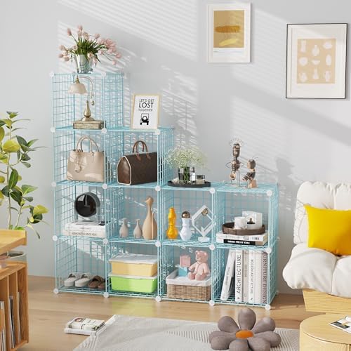 C&AHOME Wire Cube Storage, 12 - Cube Organizer Metal C Grids, Closet, Blue - Image 6