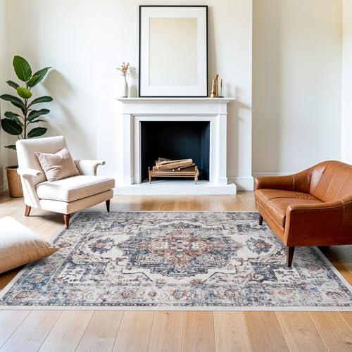 5x7 Living Room Area Rugs: Washable Non-Slip Stain Resistant Rug for Nursery Bedroom Dining Room Vintage Ultra Soft Indoor Carpet for Kitchen Farmhouse Distressed Floor Mat for Home Office (5x7 Brick) by HYHAOYUNLAI