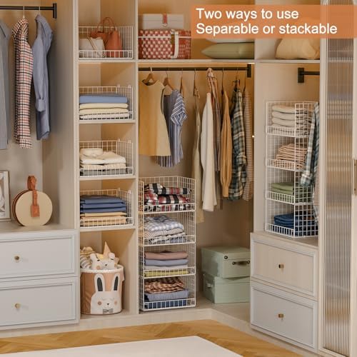 Yociyoga 4-Tier Stackable Closet Organizers and Storage Basket, Foldable Closet Shelf Organizer System, Space-Saving Clothes Storage Drawer Organizer for Wardrobe, White (Patent 30022416) - Image 2