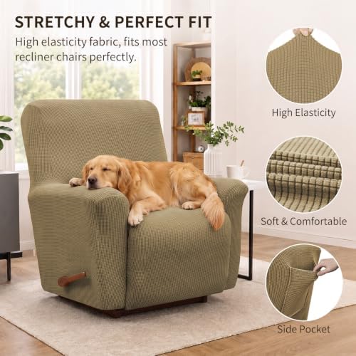 KEKUOU Recliner Chair Covers, 1-Piece Lazy Boy Recliner Covers, Tan - Image 2