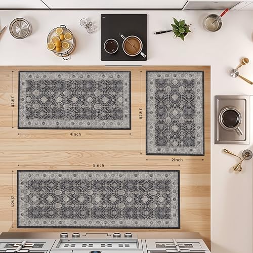 Washable 4-Piece Kitchen Floor Mats: Farmhouse Non-Slip Kitchen Sink Rug Easy Clean Water-Resistant Runners for Hallway Bathroom Soft Decorative Carpet for Pet Feeding Area(2x3+2x4+2x5+2x6,Black) - Image 4