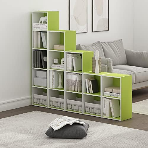 Furinno PASIR Book Shelf, 2-Tier Modern Bookshelf, Open Shelves Bookcase 9 x 12 x 21, Easy Assembly, for Living Room, Bedroom, Home Office, Green/White - Image 2
