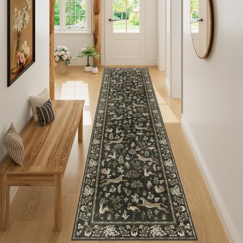 DUKINO 2x8 Washable Runner Rug, Non Slip Animal Kitchen Rug, Charcoal Black by DUKINO