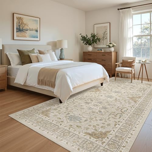 Madane 4x8 Wide Hallway Runner Rug Washable for Living Room, Beige/Blue - Image 4