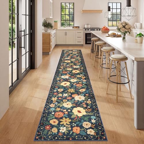 DUKINO 2x12 Washable Runner Rug, Non Slip Long Kitchen Rugs, Navy Blue - Image 3