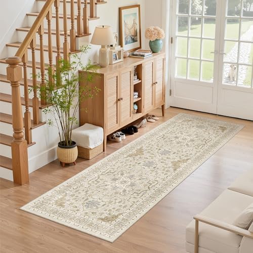 Madane Hallway Runner Rug 2x5 Washable Entry Rugs Non-Slip, Beige/Blue - Image 4