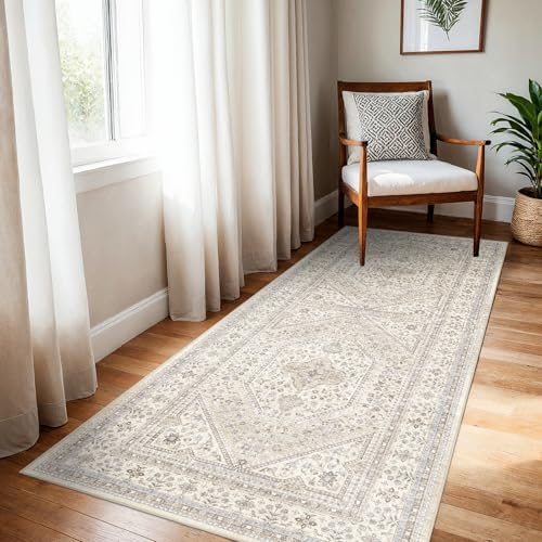 3x6 Washable Hallway Area Rug - Non-Slip Vintage Kitchen Rugs Beige Gray - Image 3