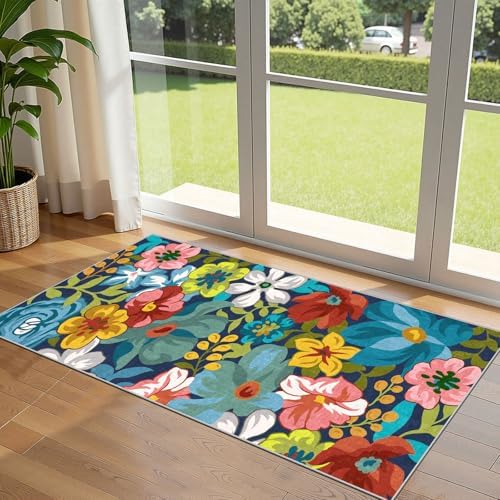 Front Door Mat Indoor Entrance - 2x4.3 Colorful Floral Runner Rug by Othilic