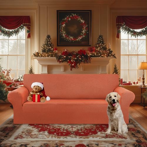 KEKUOU Stretch Oversized Couch Covers for Sofa Slipcover,Pureed Pumpkin - Image 2