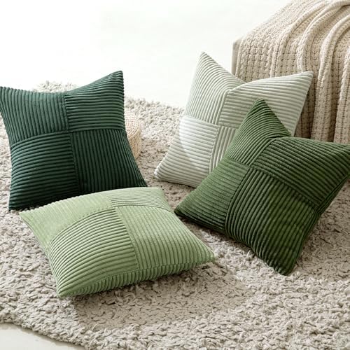 MIULEE Spring Green Decorative Throw Pillow Covers 16x16 Inch Set of 4 Boho Farmhouse Cushion Covers Mordern Nordic Pillow Cases Soft Corduroy Gradient Home Decor for Couch Sofa Living Room Bed - Image 5