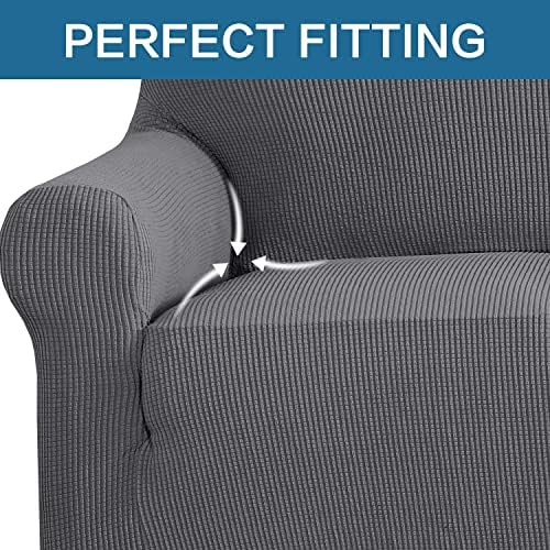 H.VERSAILTEX Stretch Couch Cover Loveseat Covers for Cushion Couch Slipcover|Sofa Cover for Love seat 1 Piece with Elastic Bottom, Checked Jacquard Fabric(Loveseat 58'-70' Wide, Grey) - Image 5