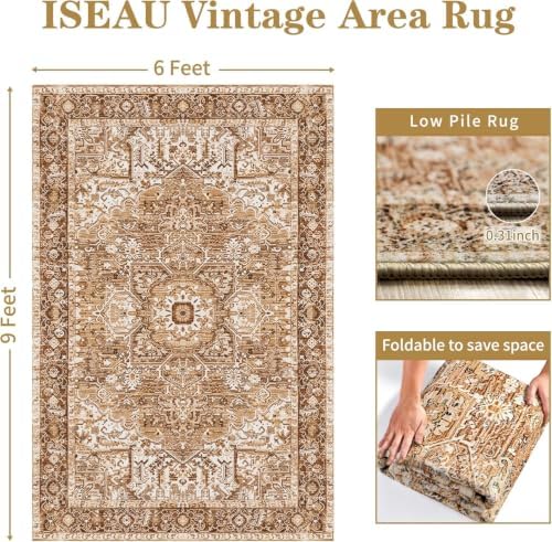 Hanples 2x3 Washable Rugs for Entryway, Vintage Floral Door Mat, Beige - Image 2