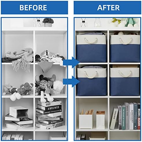 Temary Fabric Storage Cubes for Organizing 4Pack Blue Fabric Storage Basket 12 Inch Cube Storage Bins with Handles for Organizing Toys, Shelf Baskets for Home Office Closet (White&Blue) - Image 6