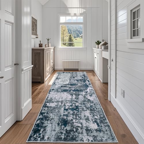 Aelenmu Runner Rugs for Hallways Kitchen 2.6x8 Non Slip Washable Navy Grey by Aelenmu