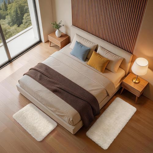 Ophanie Small Rug Washable Non Slip Throw Bedside Area Rugs, Fluffy Soft Mini Bedroom Carpet, 1.5x2.5 and 1.5x4 Rug Set, 2 Piece Ivory - Image 5