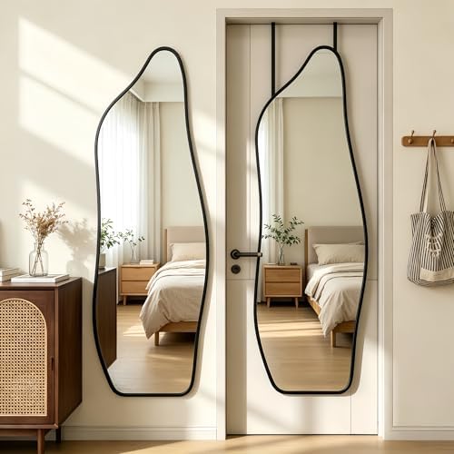 48"x16" Full Length Door Mirror, Dolphin Hanging Mirror, Black by JAWGLOW