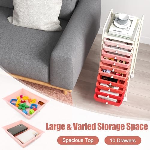 MEDIMALL 10 Drawers Rolling Storage Cart, Multipurpose Craft Storage Cart with Wheels, Mobile Tools Scrapbook Paper Organizer Cart for Office School Home Use - Image 4