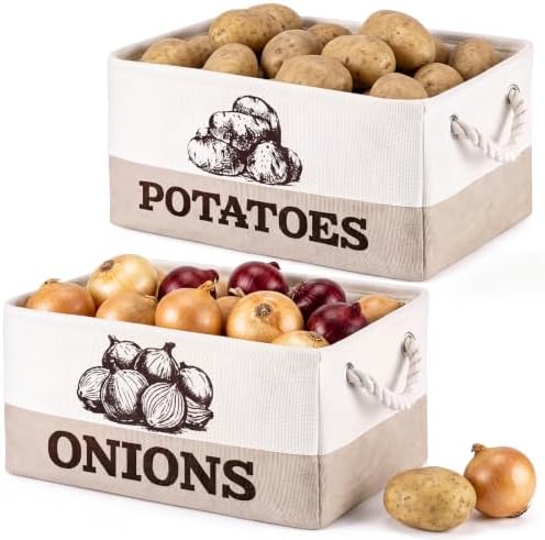 Marsui 2 Pcs Potato and Onion Storage Baskets with Handles, White Brown by Marsui