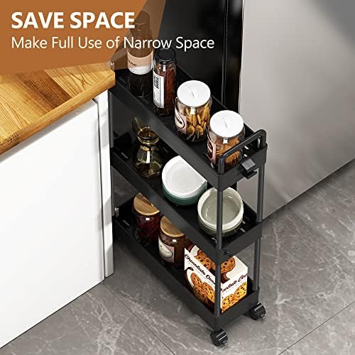 SOLEJAZZ Slim Rolling Storage Cart Skinny Bathroom Organizer, 3 Tier, Black - Image 4