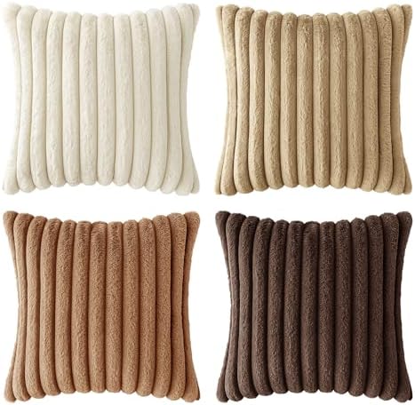 MIULEE Faux Fur Plush Decorative Throw Pillow Covers 20x20, Brown - Image 7