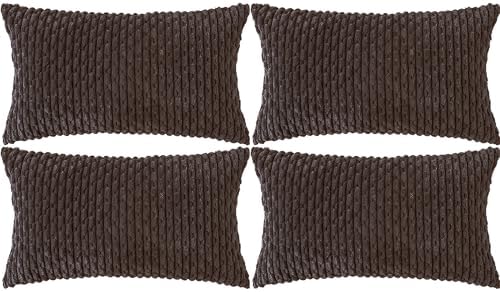 Set of 4 Dark Brown Decorative Throw Pillow Covers 12x20 Inch Corduroy Pillow Covers for Bed Couch Sofa Living Room Soft Cushion Cases by Cozoomy
