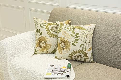Mika Home Pack of 2 Throw Pillow Covers Decorative Pillow Cases for Sofa Couch Bed,Sunflower Pattern,22x22 Inches,Green Cream - Image 3