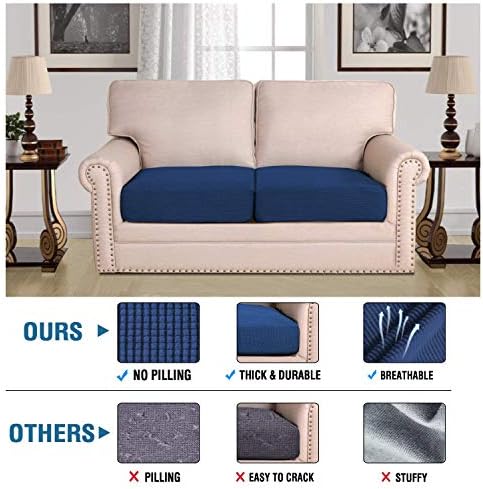 H.VERSAILTEX Super Stretch Individual Seat Sofa Covers Slipcover Sets Thick Jacquard Textured Twill Fabric (2 Piece Medium Sofa Cushion Covers, Navy) - Image 2