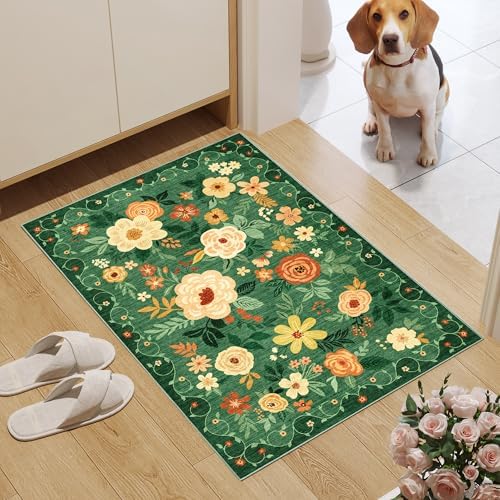 DUKINO 2x3 Entryway Rug, Door Mat Soft Washable Rug Non Slip, Dark Green - Image 3