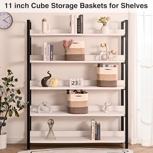 11 Inch Cube Storage Bins, Organizing Bins for Cube Organizer, Storage Baskets for Organizing, Woven Storage Basket for Shelves, Cotton Rope Baskets for Storage, Gradient Brown (Pack of 3) - Image 3