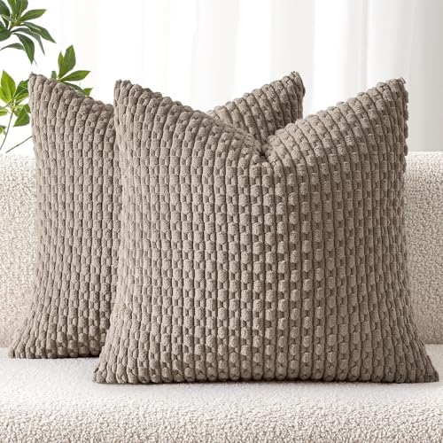 MIULEE Decorative Throw Pillow Covers 20x20 Neutral Brown Textured Corduroy by MIULEE