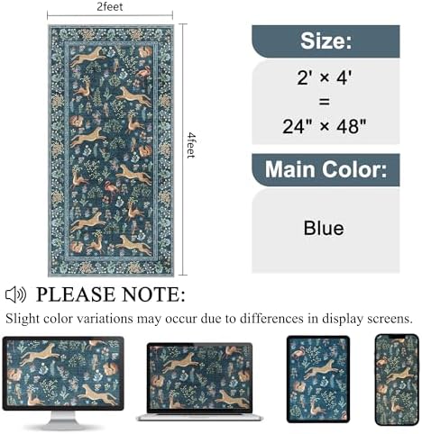DUKINO 2x4 Rug for Entryway, Animal Washable Runner Rug for Kitchen, Blue - Image 2