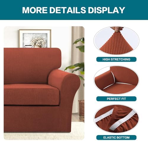 Turquoize 2 Piece Chair Covers Chair Slipcovers for Living Room Armchair Couch Cover Chair Sofa Cover with Individual Cushion Covers Furniture Cover for Chairs Feature Jacquard Fabric (Chair, Rust) - Image 4