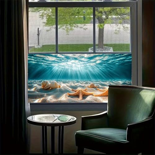 HOMETITUTE Underwater Sea Shell Starfish Window Cling 39.3x17.7 Inch PVC - Image 2