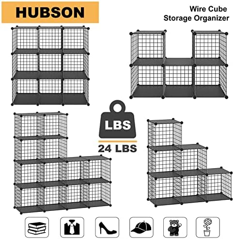 HUBSON Wire Cube Storage Organizer, Book/Toy/Craft/Potted Plants and petCloset Organizers and Storage Shelves, 25-Cube Freely Combinable Metal Grids Storage Shelf,Black Plus Iron - Image 4