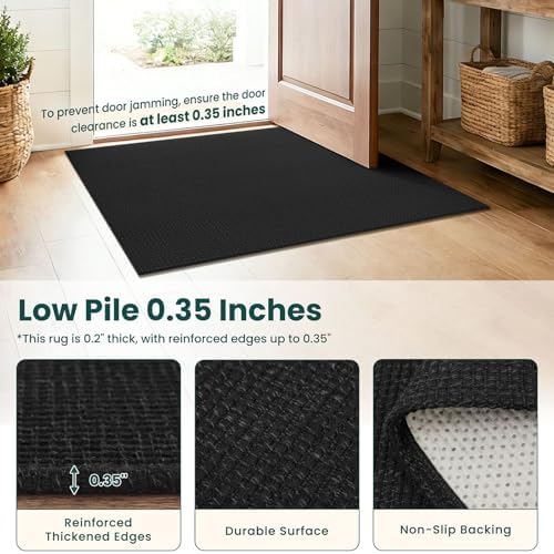 KOZYFLY Black Runners for Hallway 3x9, Wide Washable Runner Rug, Woven Non Slip Kitchen Runner, Braided Entryway Rug, Floor Carpet for Foyer, Bedroom, Hall, Black/Dark Grey - Image 4