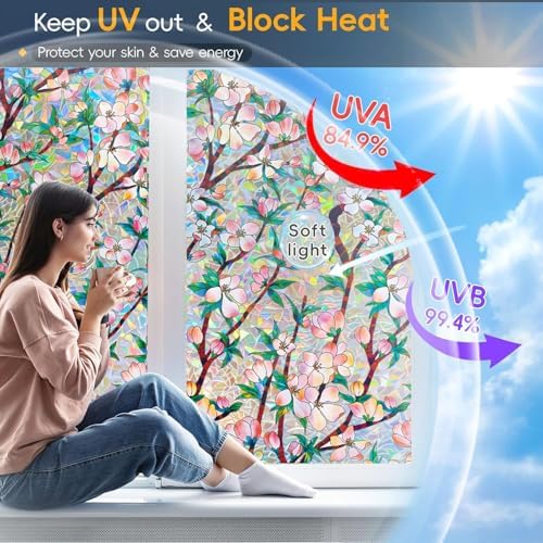Rainbow Window Privacy Film Decorative Window Sticker, 3D Static Stained Glass Cling Tint for Home Heat Control Non-Adhesive, 29.5 Inch * 78.74Inch - Image 3