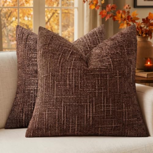 MIULEE Chenille Textured Throw Pillow Covers Terracotta 18x18 Set of 2 by MIULEE