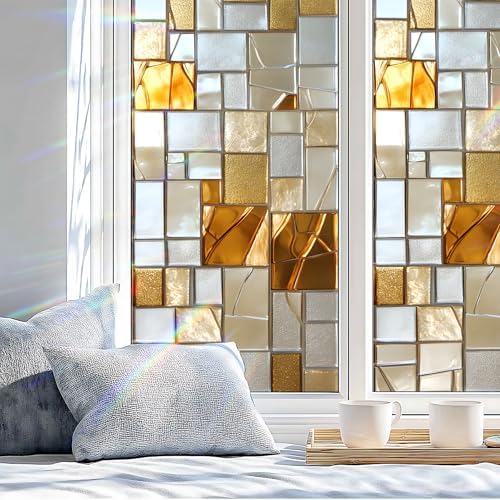Stained Glass Window Privacy Film Static Cling - Rainbow Glass Decorative Sun Blocking Window Covering, Non-Adhesive Removable Stickers for Home & Office, 17.5" x 39.3" - Image 4
