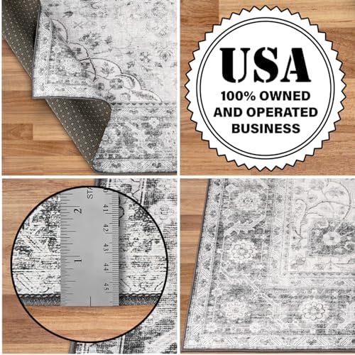 ReaLife Rugs Machine Washable Area Rug - Living Room Bedroom Bathroom Kitchen Entryway Office - Padded Low Pile Stain Resistant Premium - Boho Farmhouse Vintage - Joy - Gray 5' x 7' - Image 4
